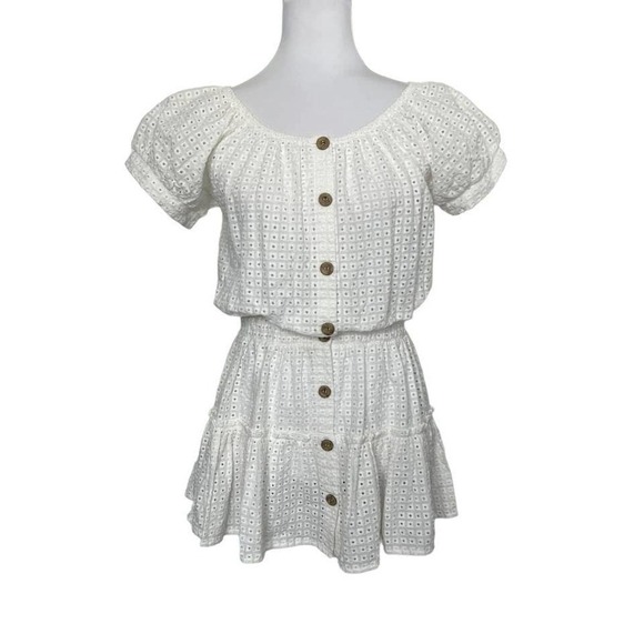 EBERJEY Beach‎ Dress Coverup Eyelet Mini Drop Waist White Sz S - Picture 1 of 8